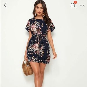 Shein Floral Print Petal Sleeve Mini Dress